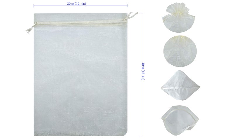 Ankirol 50pcs Sheer Organza Favor Bags 12 X 16 X Large Organza Drawstring Bags (Off White) - Image 3